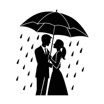 Romantic lovers sharing an umbrella together in rainy design vector