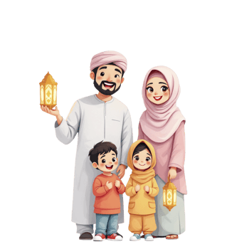 Happy muslim family with children png