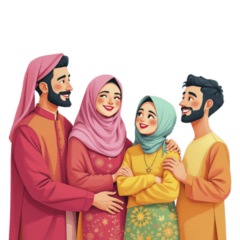Cartoon illustration of muslim family png