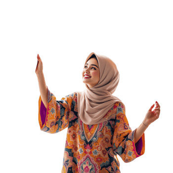 Muslim woman in traditional dress with hands up png