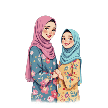 Two women wearing hijab are holding hands png