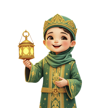 A cartoon boy dressed in a green robe holding a lantern png