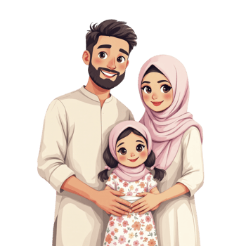 Happy muslim family illustration png