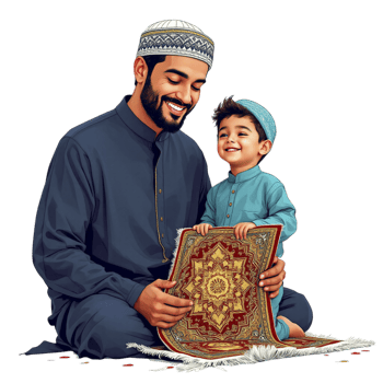 A muslim father and son are reading a book png