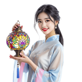 A beautiful woman in traditional chinese clothing holding a lantern png