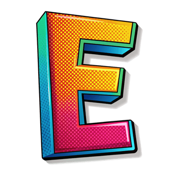 Colourful comic style alphabet E is isolated on transparent background png
