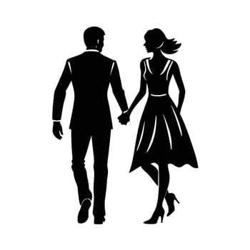 Romantic couple walking hand in hand on a pathway design vector