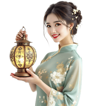 A beautiful woman in traditional chinese dress holding a lantern png