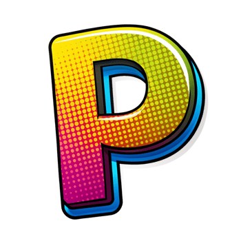 Colourful comic style alphabet P is isolated on transparent background png