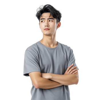 Young man in grey t - shirt standing with arms crossed png
