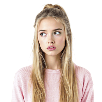 A young woman with long hair and a pink sweater png