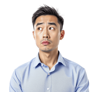 A man in a blue shirt looking up png