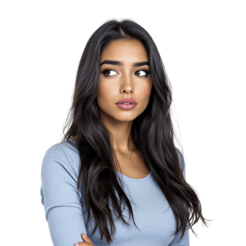 A woman with long hair and a blue top png