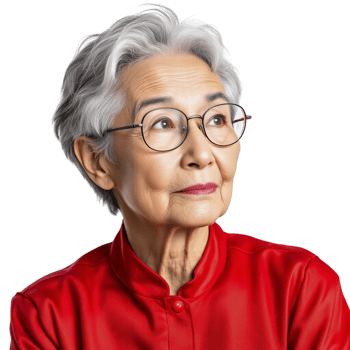 An older woman with glasses and a red shirt png