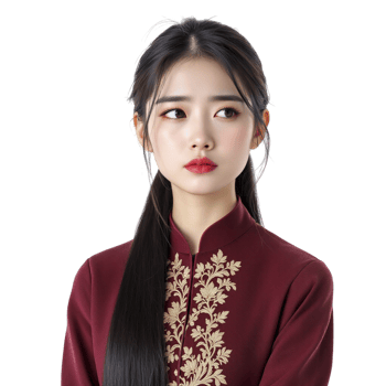 An asian woman in a maroon blouse png