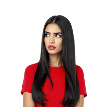A woman with long black hair in a red dress png