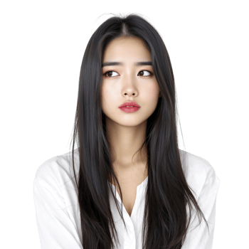 An asian woman with long hair and a white shirt png