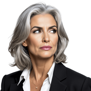 A woman with gray hair and a black suit png