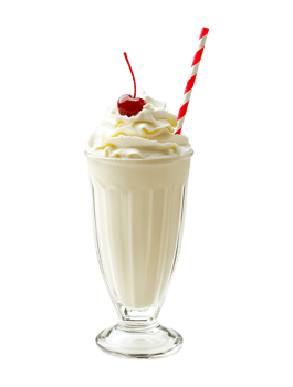 Vanilla milkshake transparent , isolated background. Whipped cream topping garnish, served in glass, striped straw, shake bar menu dessert png
