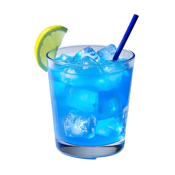 Blue drink with ice and lemon slice png