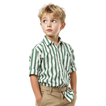 A young boy wearing a green and white striped shirt png