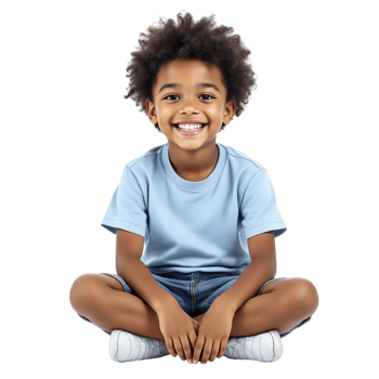 A young boy sitting on the floor with his hands in his pockets png