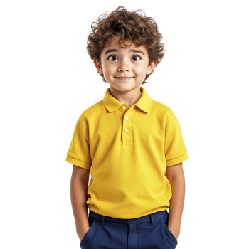 A young boy in a yellow polo shirt png