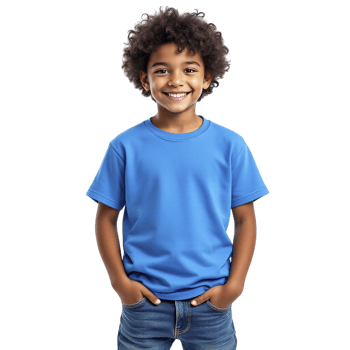 A young boy wearing a blue t - shirt png