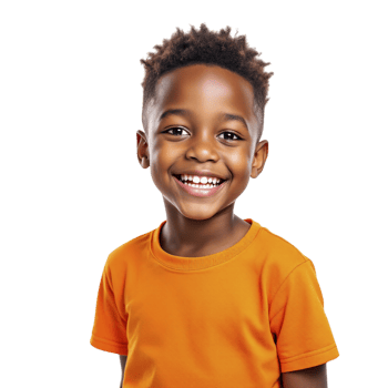 A young boy in an orange shirt smiling png