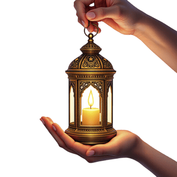 Hand holding an ornate lantern with a lit candle png