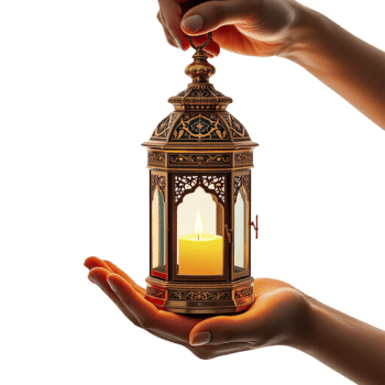 Hand holding an ornate lantern with a lit candle png