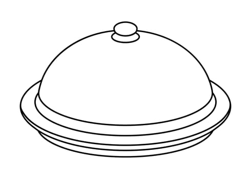 Hand drawn cute outline illustration metal cloche and plate. Flat tray with cover line art doodle. Service or maintain icon. New message. Surprise or secret. Delivery service sticker. Isolated. vector