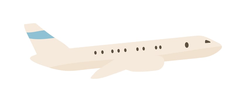 A cartoon airplane with blue and white stripes on the tail. The plane is flying in the sky vector