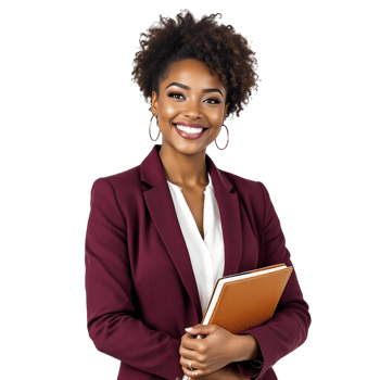 A smiling black woman holding a folder png