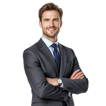 A man in a suit and tie standing with his arms crossed png