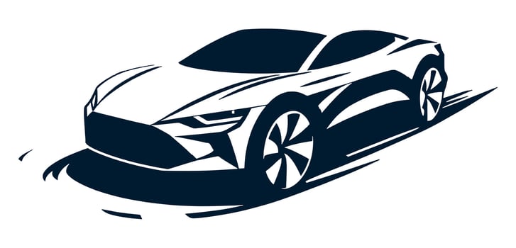 A black and white image of a sports car vector