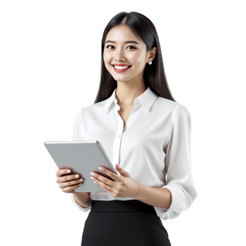 Asian business woman holding tablet computer png