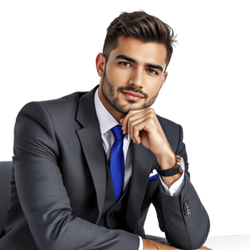 A man in a suit sitting at a desk png