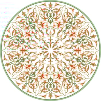 colored Turkish classical circle ornament Green with gold on a white background muslim round pattern vector