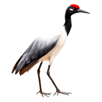 Elegant Crane with Black and White Plumage and Red Crown png