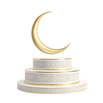 A gold and white cake with a crescent on top png