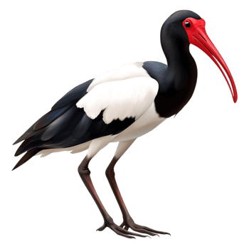 Elegant Black and White Bird with Bold Red Beak Pose png