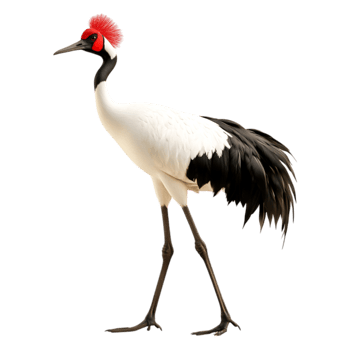 Elegant Red-Crowned Crane Walking in Natural Habitat png
