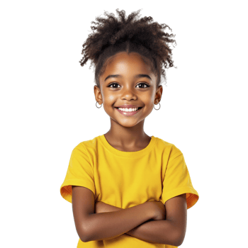 A little girl in a yellow shirt is smiling png