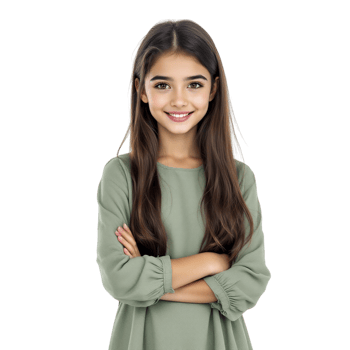 A young girl in a green dress smiling png
