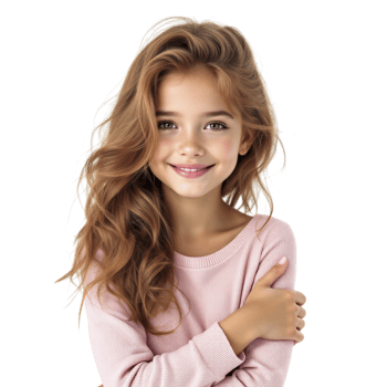 A young girl with long hair and a pink sweater png