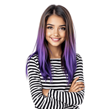 A girl with purple hair and a striped shirt png