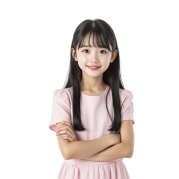 A young girl in a pink dress posing for the camera png