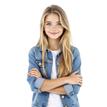 A young girl in a denim jacket png