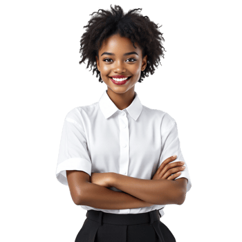 A young woman in a white shirt and black skirt png